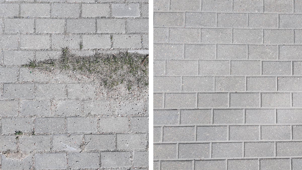 Paving slabs before and after cleaning